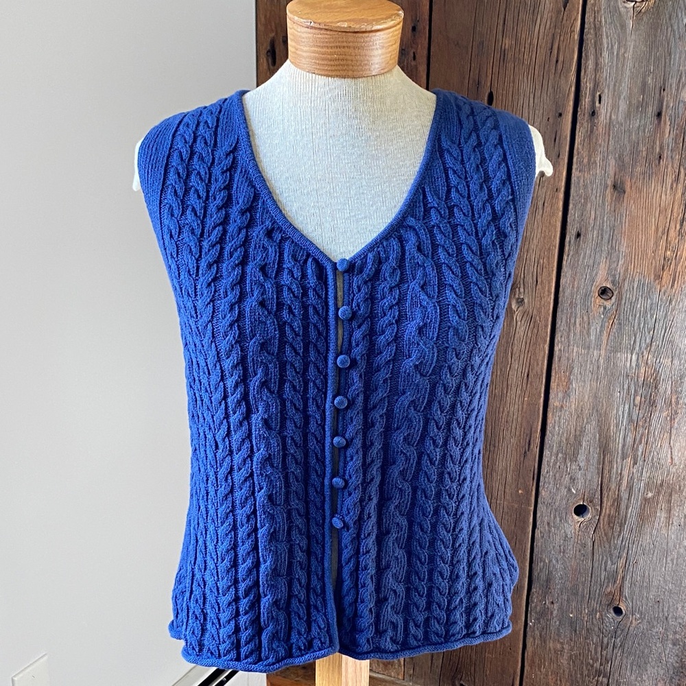 Blue V-Neck Cable Knit Sweater Vest
